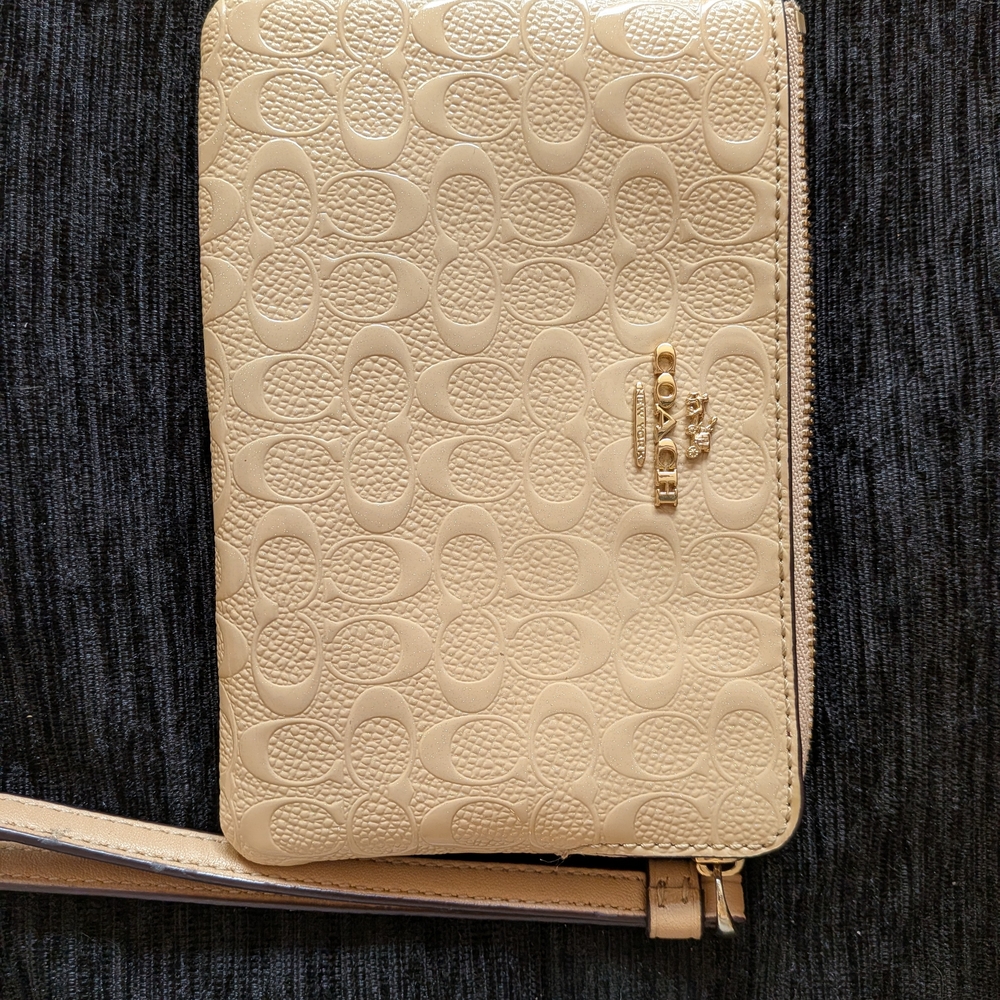 Coach Tan Embossed Wristlet